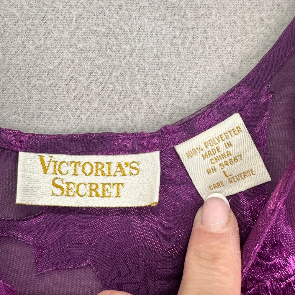 Vintage Victoria Secret Tank Top Blouse Womens L Purple Gold Label Floral - Picture 3 of 7